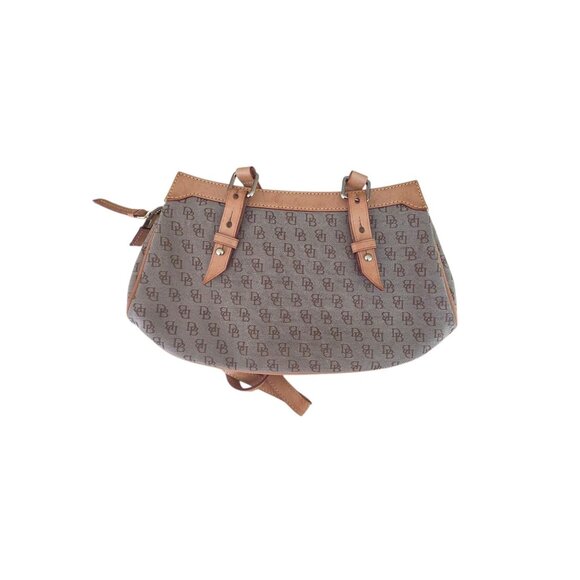 Dooney & Bourke Medium Slim Pouch Leather Trim Canvas Handbag Logo Print - Picture 1 of 9